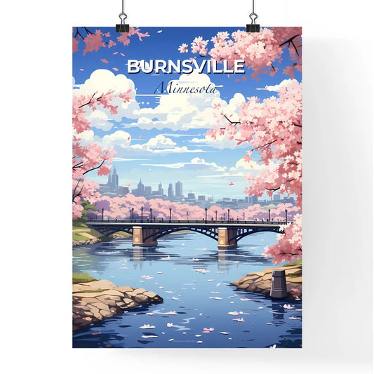 Burnsville, Minnesota, A Poster of a bridge over a river with pink flowers Default Title