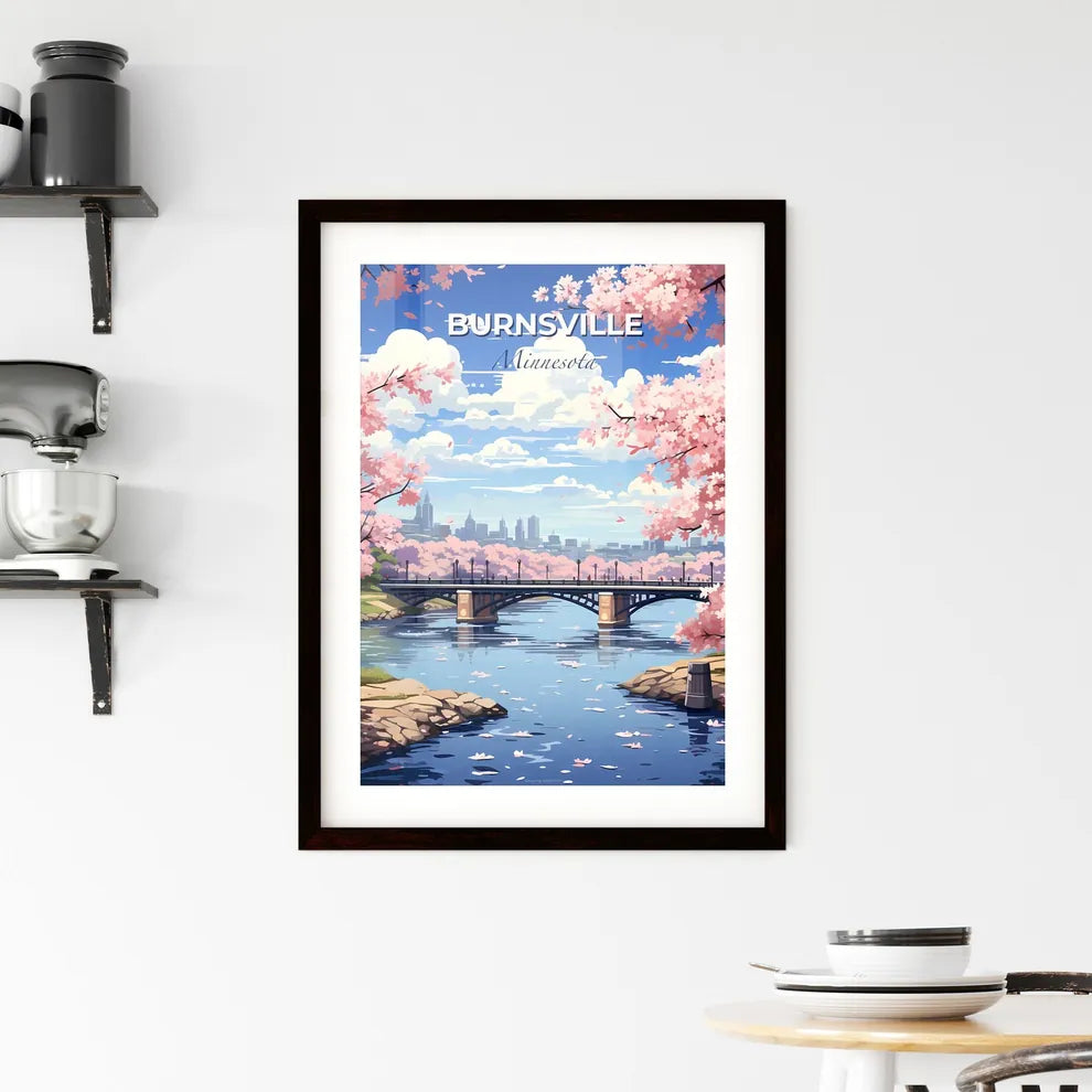 Burnsville, Minnesota, A Poster of a bridge over a river with pink flowers Default Title