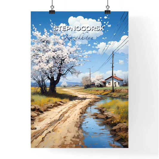Stepnogorsk, Kazakhstan, A Poster of a dirt road with a tree and a house in the background Default Title