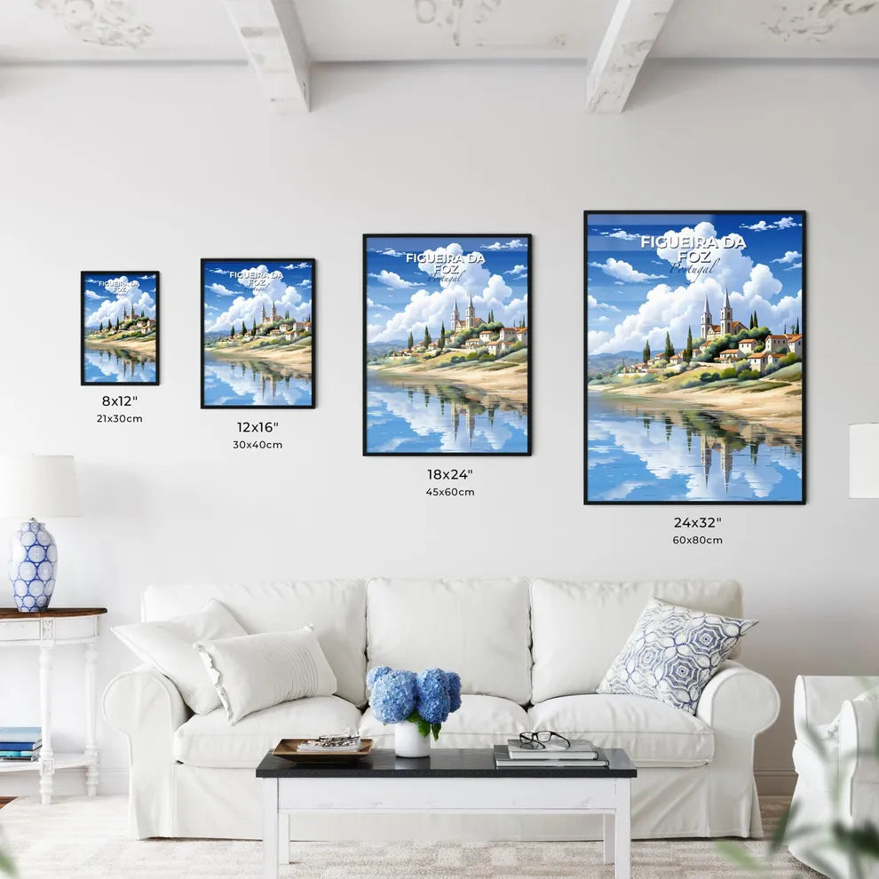 Figueira Da Foz, Portugal, A Poster of a town on a hill with trees and a body of water Default Title