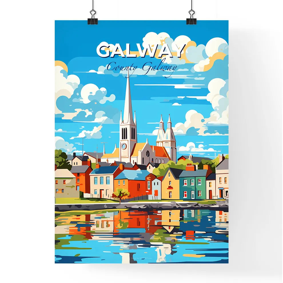 Galway, County Galway, A Poster of a colorful city with a church and a lake Default Title