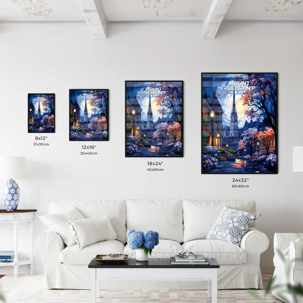 Mount Pleasant, South Carolina, A Poster of a painting of a church with a clock tower in the background Default Title