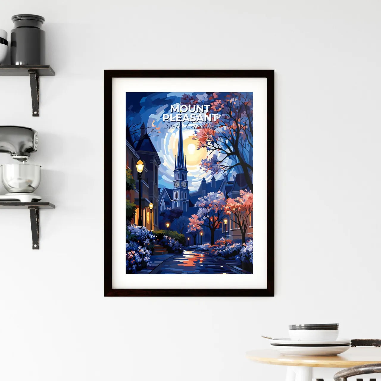 Mount Pleasant, South Carolina, A Poster of a painting of a church with a clock tower in the background Default Title