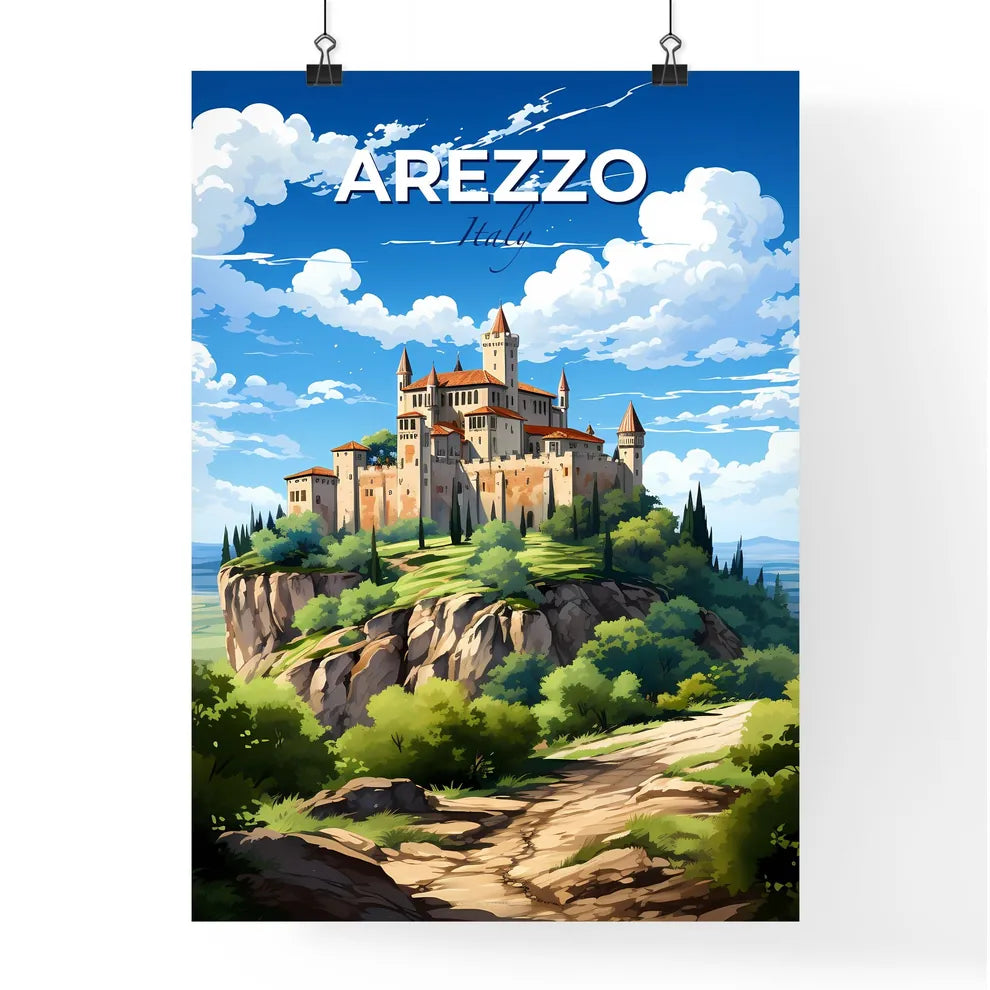 Arezzo, Italy, A Poster of a castle on a hill with Edinburgh Castle in the background Default Title