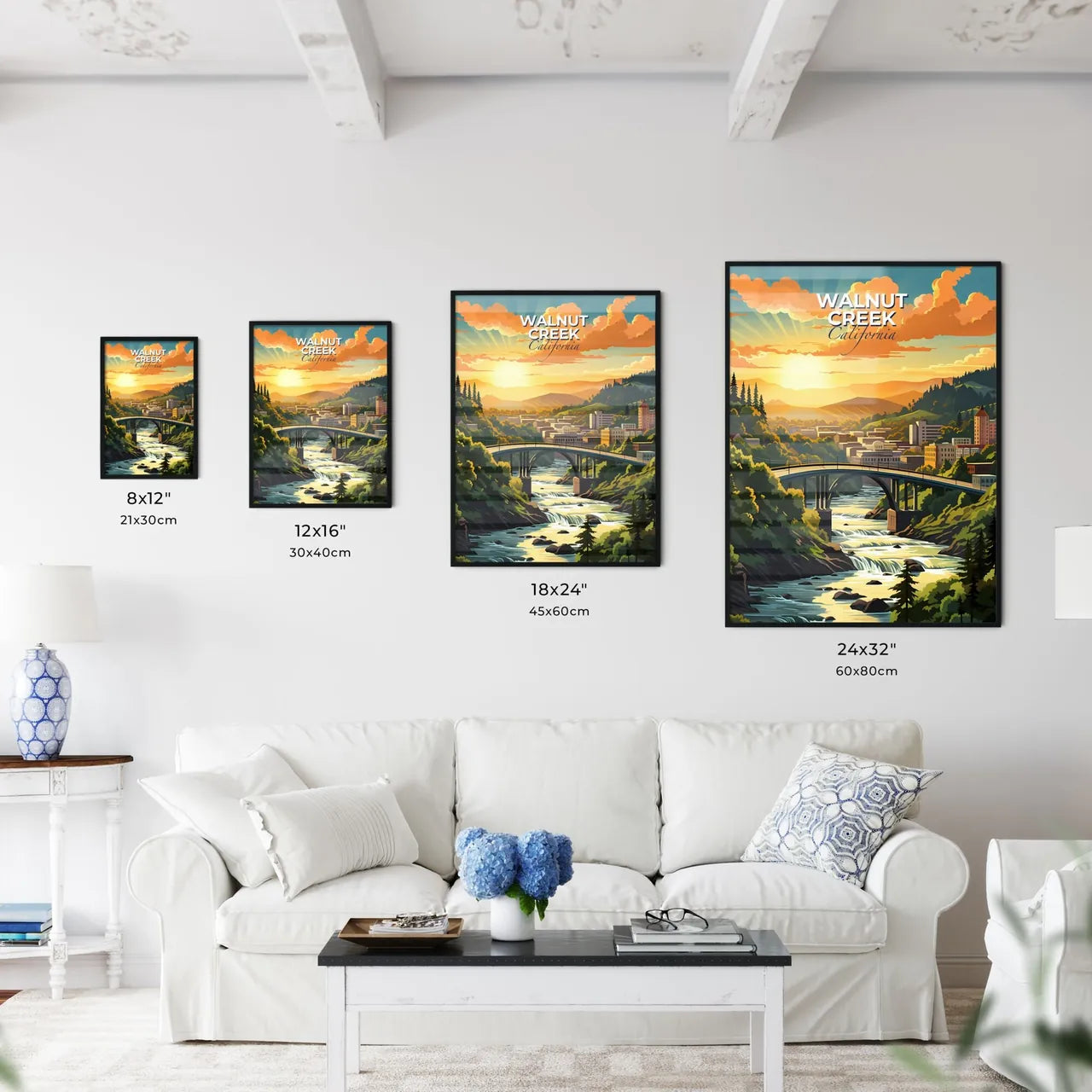 Walnut Creek, California, A Poster of a bridge over a river with trees and buildings Default Title