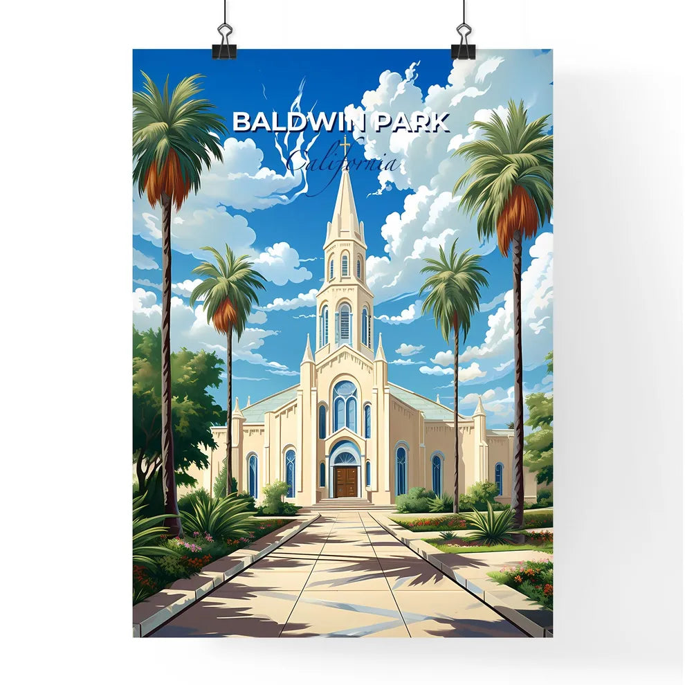 Baldwin Park, California, A Poster of a church with palm trees and a path Default Title