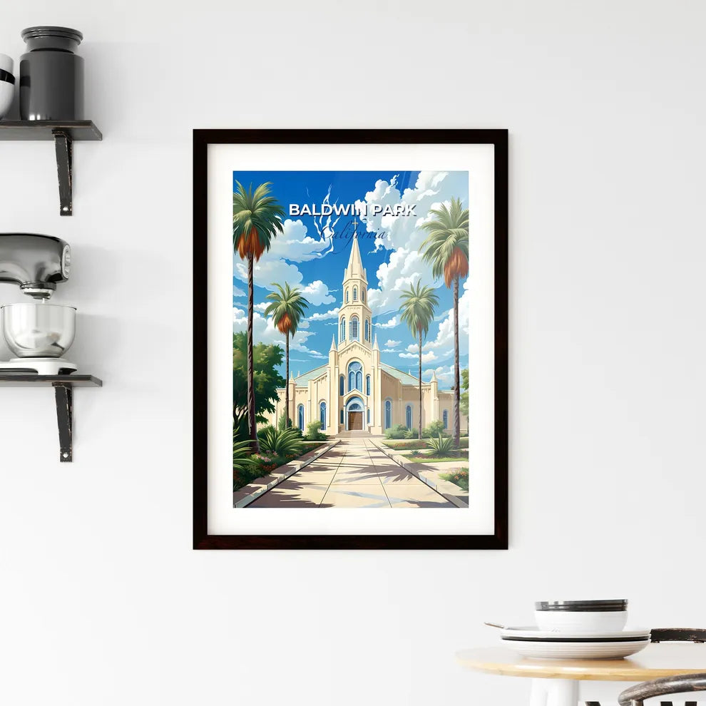 Baldwin Park, California, A Poster of a church with palm trees and a path Default Title