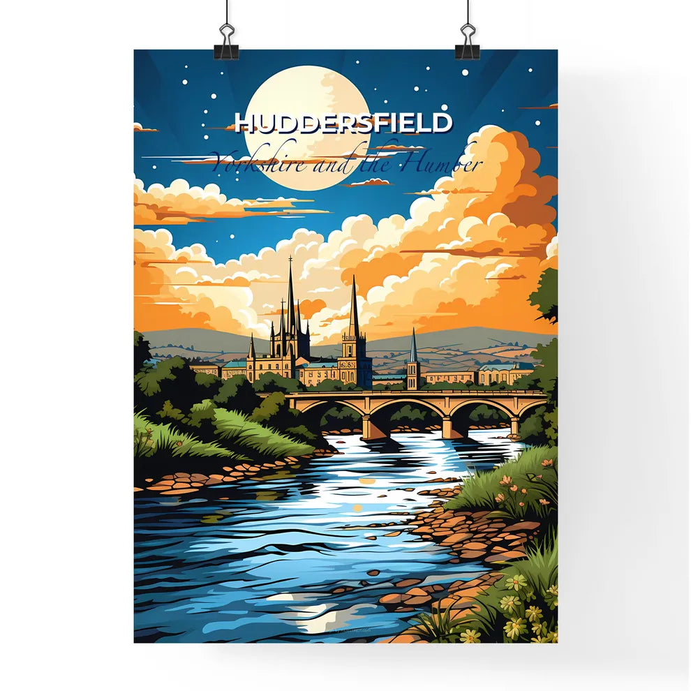 Huddersfield, Yorkshire and the Humber, A Poster of a bridge over a river with a castle and trees Default Title
