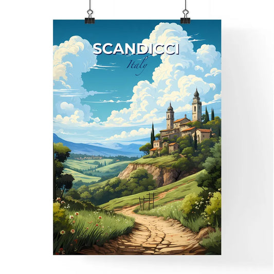 Scandicci, Italy, A Poster of a landscape with a road and buildings on a hill Default Title