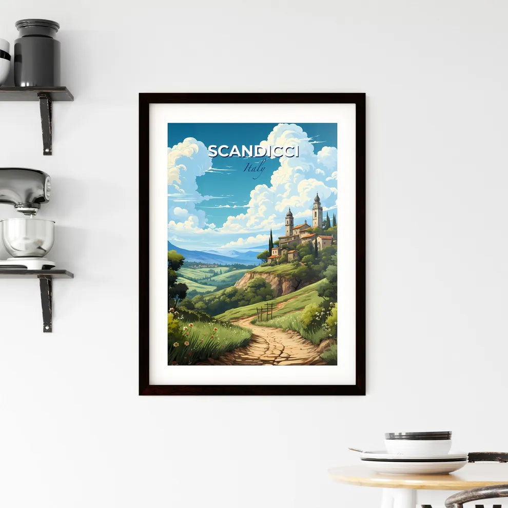 Scandicci, Italy, A Poster of a landscape with a road and buildings on a hill Default Title