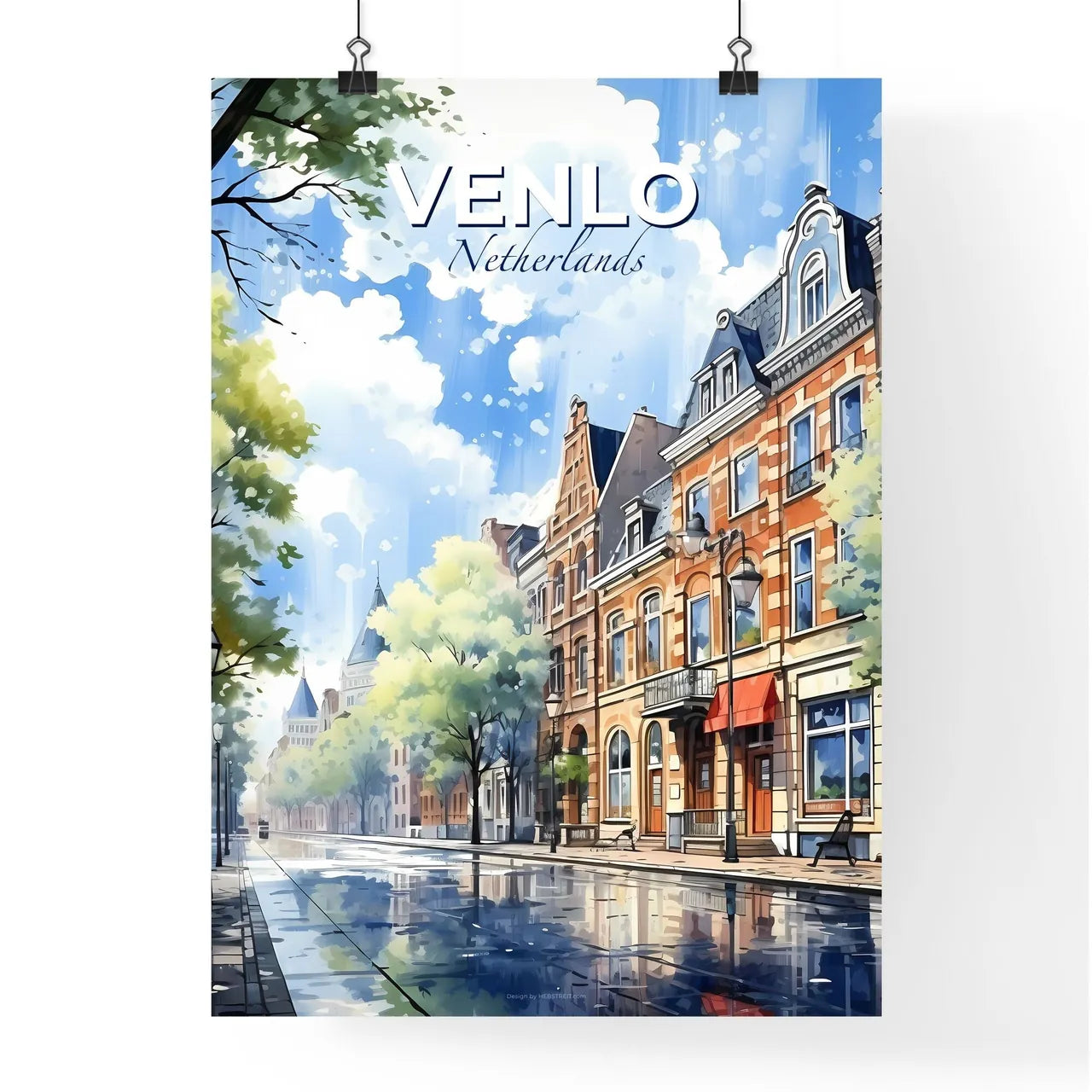Venlo, Netherlands, A Poster of a street with buildings and trees on it Default Title