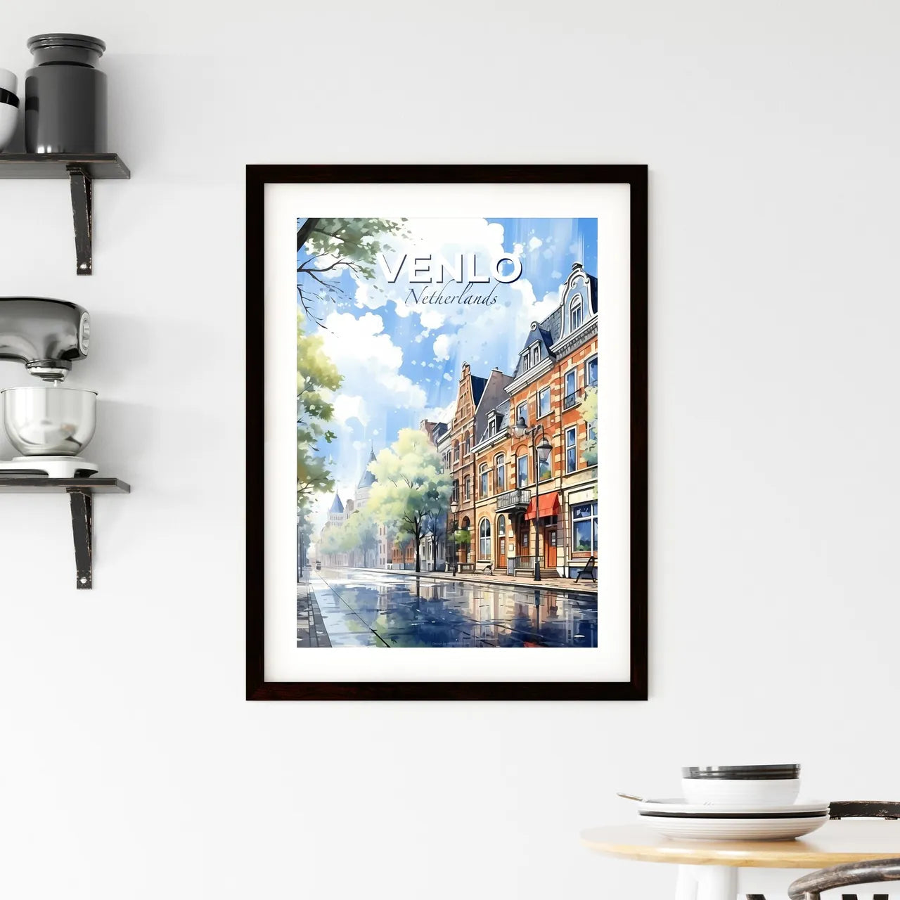 Venlo, Netherlands, A Poster of a street with buildings and trees on it Default Title
