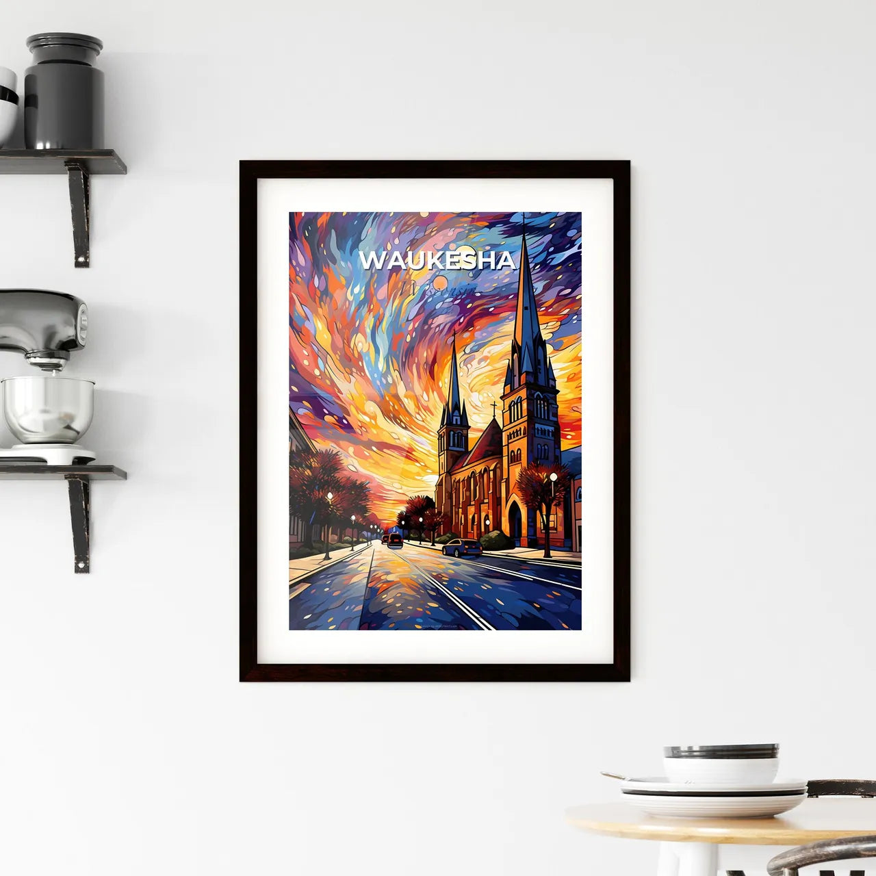 Waukesha, Wisconsin, A Poster of a colorful sky over a church Default Title