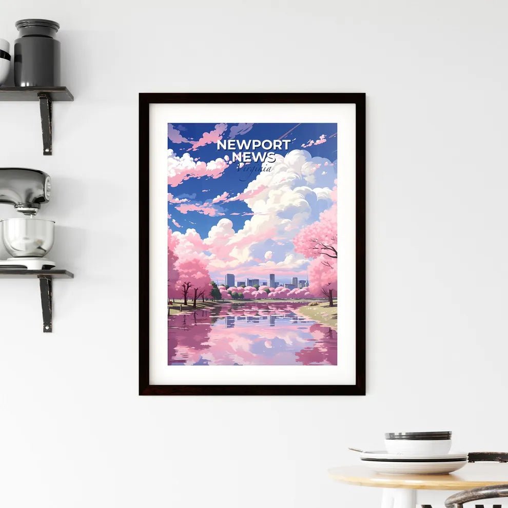Newport News, Virginia, A Poster of a pink trees with pink flowers and a city in the background Default Title
