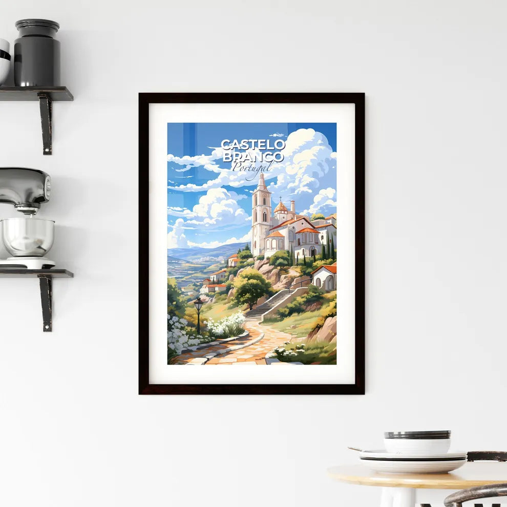 Castelo Branco, Portugal, A Poster of a painting of a village with a church and trees Default Title