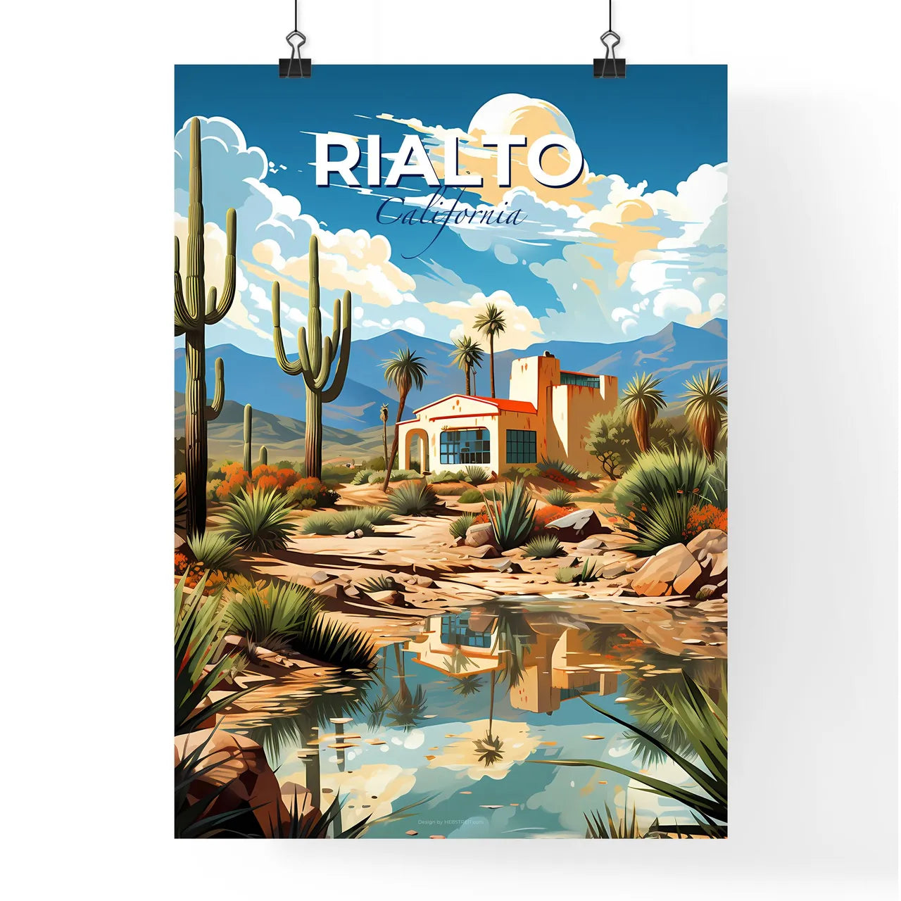 Rialto, California, A Poster of a house in a desert with cactuses and mountains Default Title