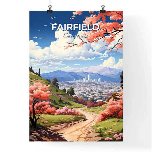 Fairfield, California, A Poster of a landscape with a road and trees and a city in the distance Default Title