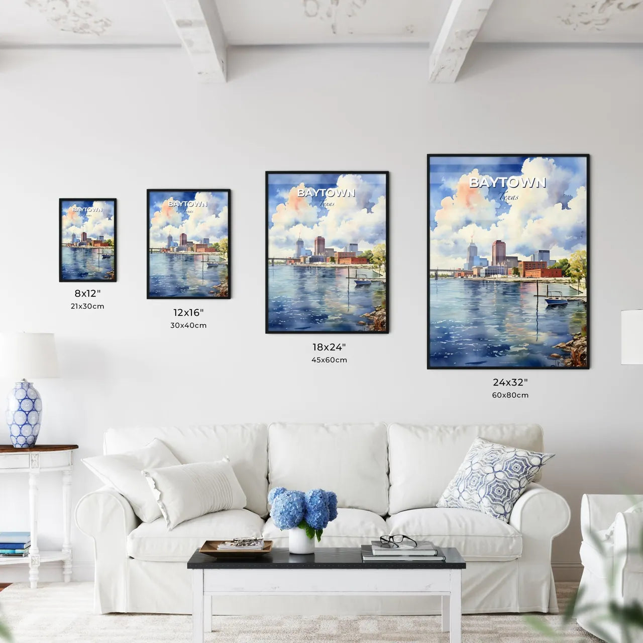 Baytown, Texas, A Poster of a water with a boat and buildings in the background Default Title