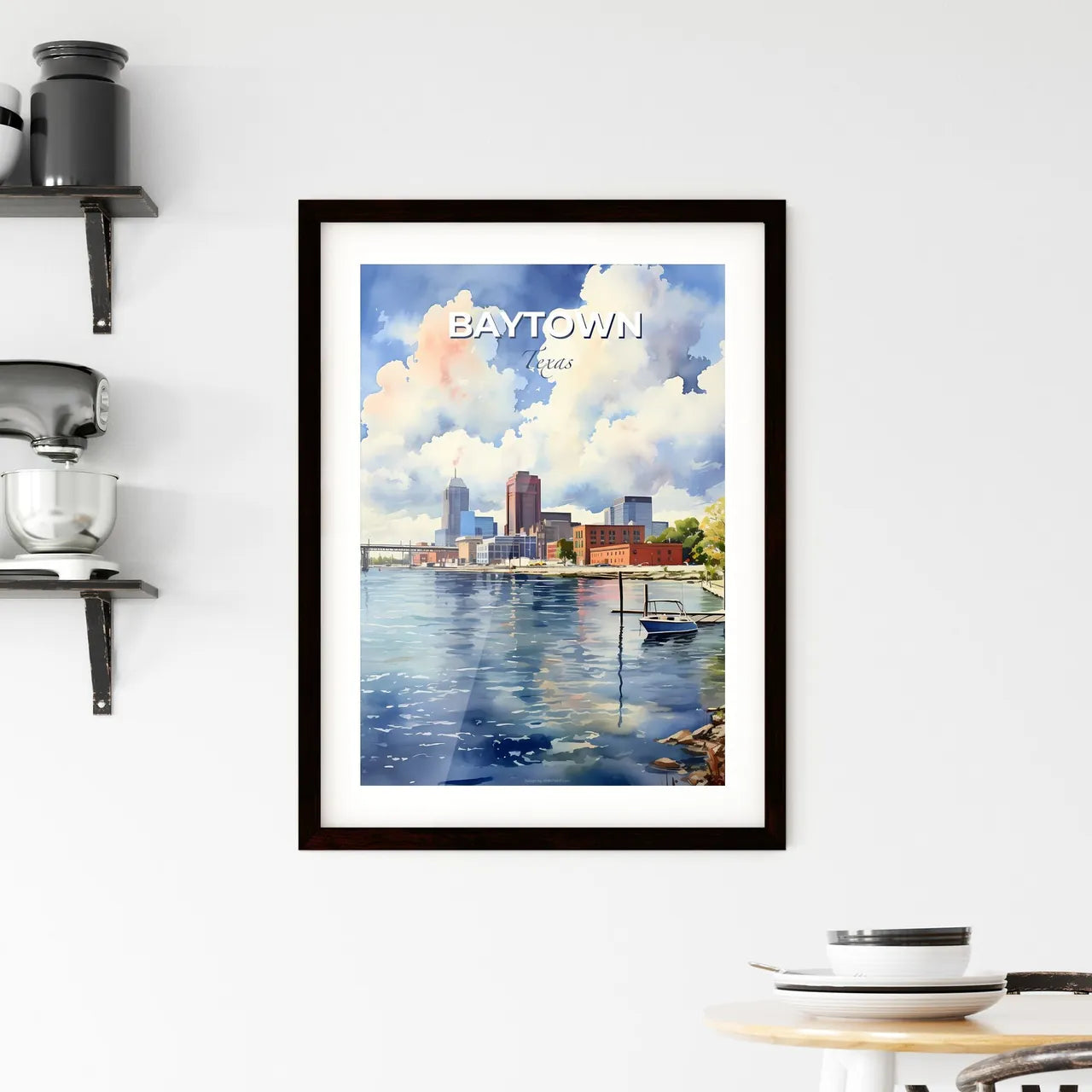 Baytown, Texas, A Poster of a water with a boat and buildings in the background Default Title