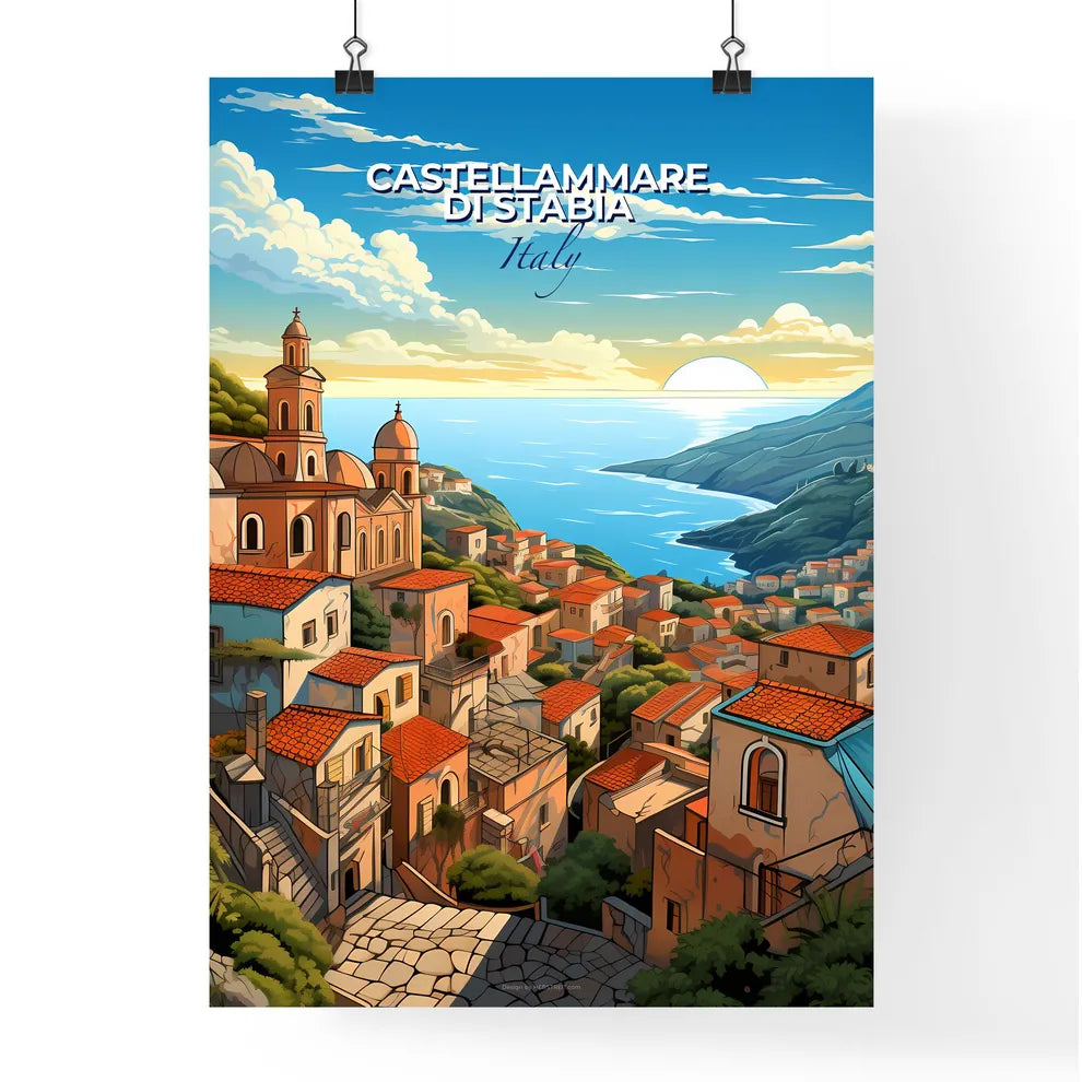 Castellammare Di Stabia, Italy, A Poster of a landscape of a town with a body of water and a sunny day Default Title
