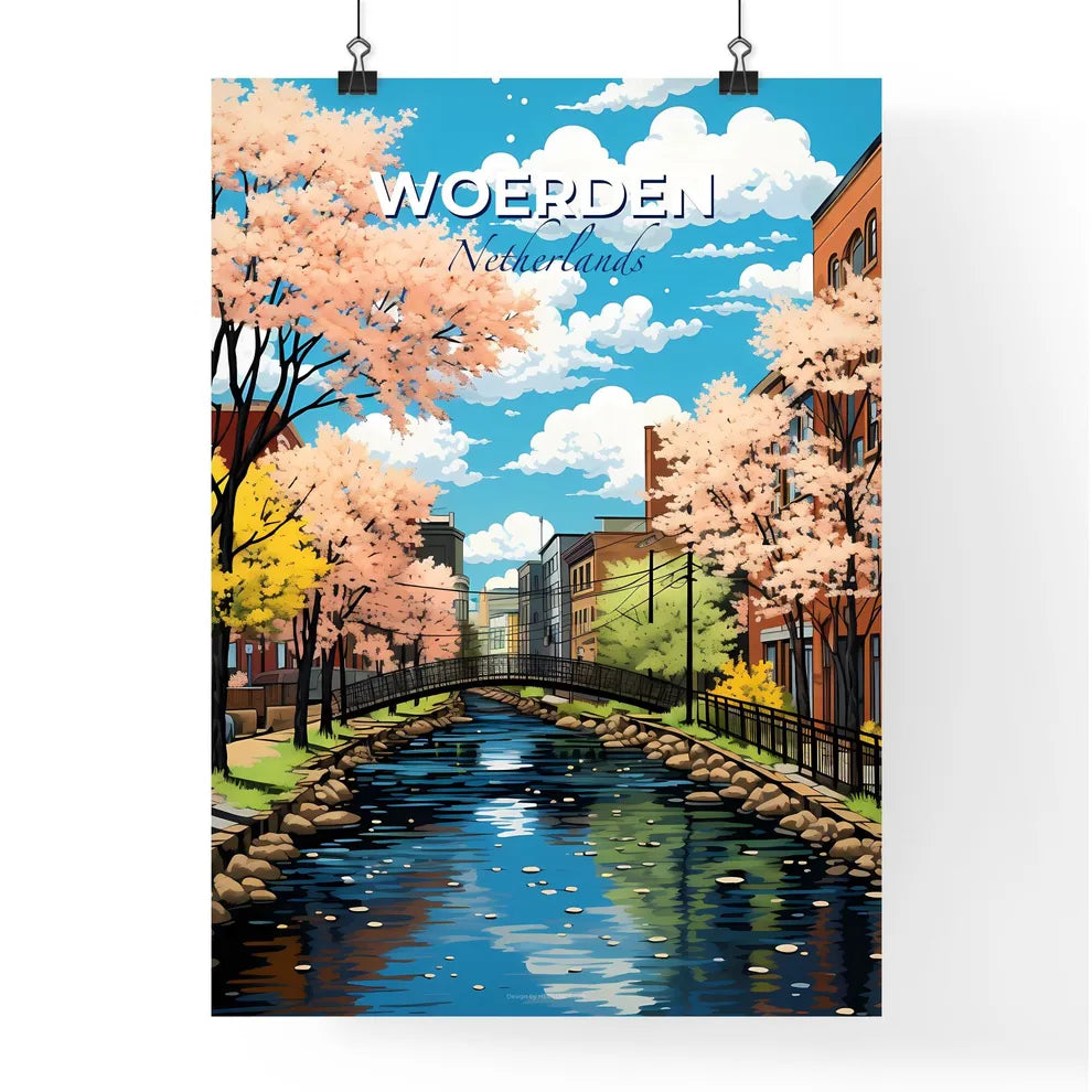 Woerden, Netherlands, A Poster of a river with a bridge and trees in the background Default Title