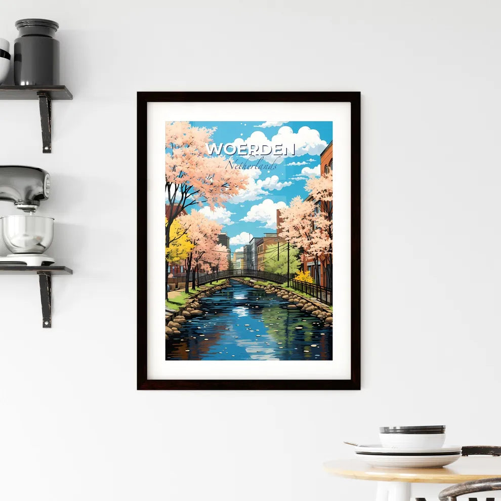 Woerden, Netherlands, A Poster of a river with a bridge and trees in the background Default Title