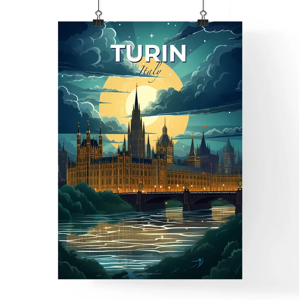 Turin, Italy, A Poster of a castle with a bridge and a river in front of it Default Title