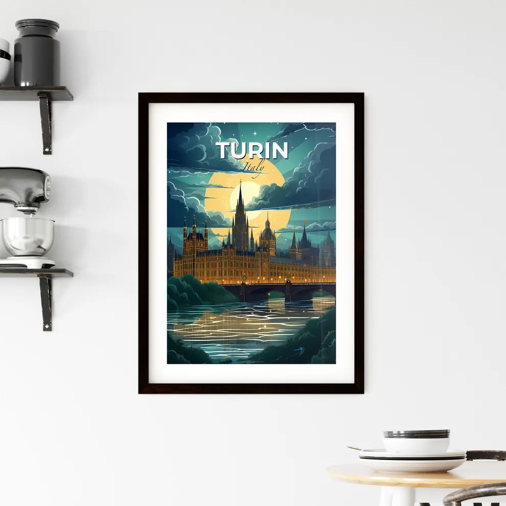 Turin, Italy, A Poster of a castle with a bridge and a river in front of it Default Title