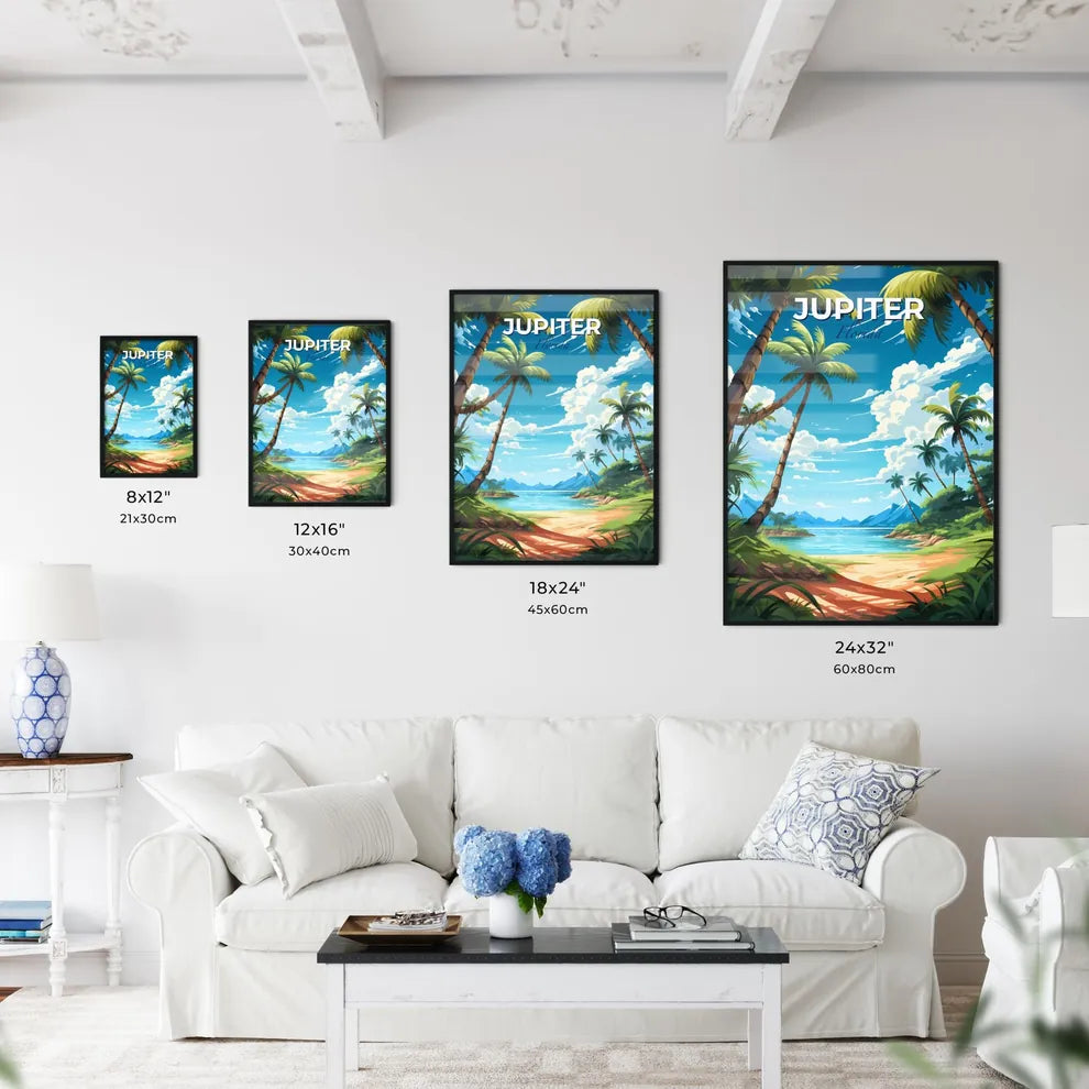 Jupiter, Florida, A Poster of a beach with palm trees and a body of water Default Title