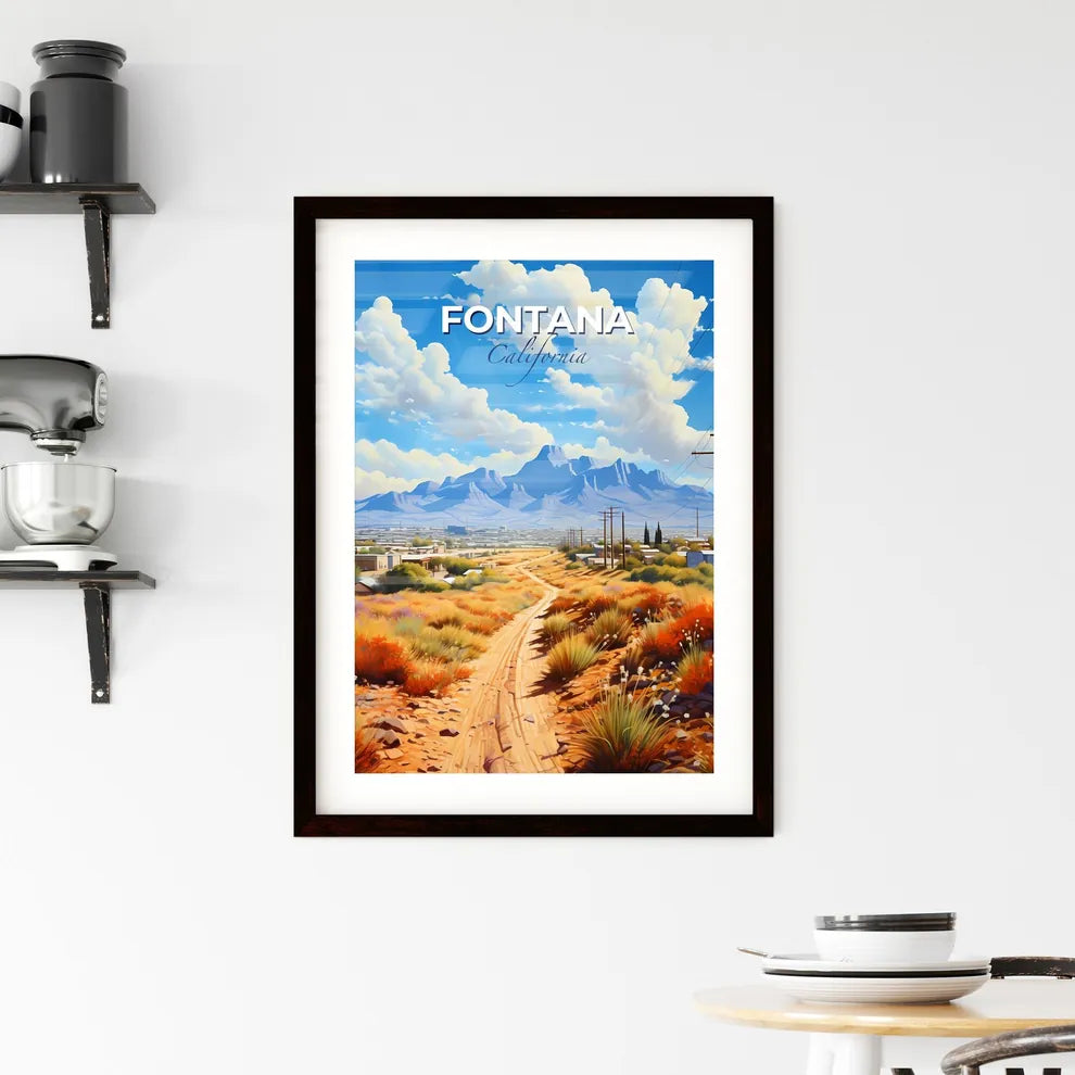 Fontana, California, A Poster of a dirt road through a desert landscape with mountains in the background Default Title