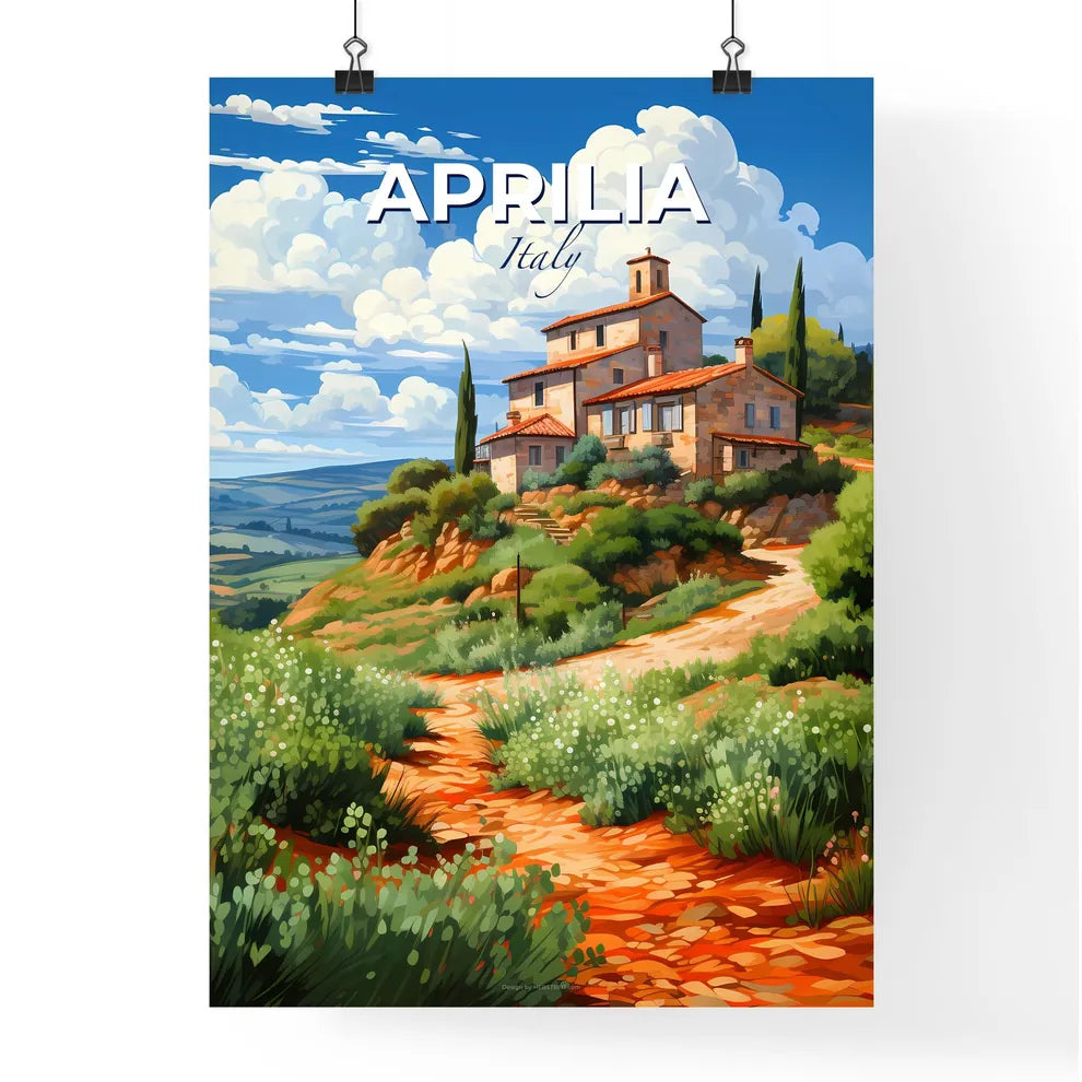 Aprilia, Italy, A Poster of a house on a hill with trees and bushes Default Title