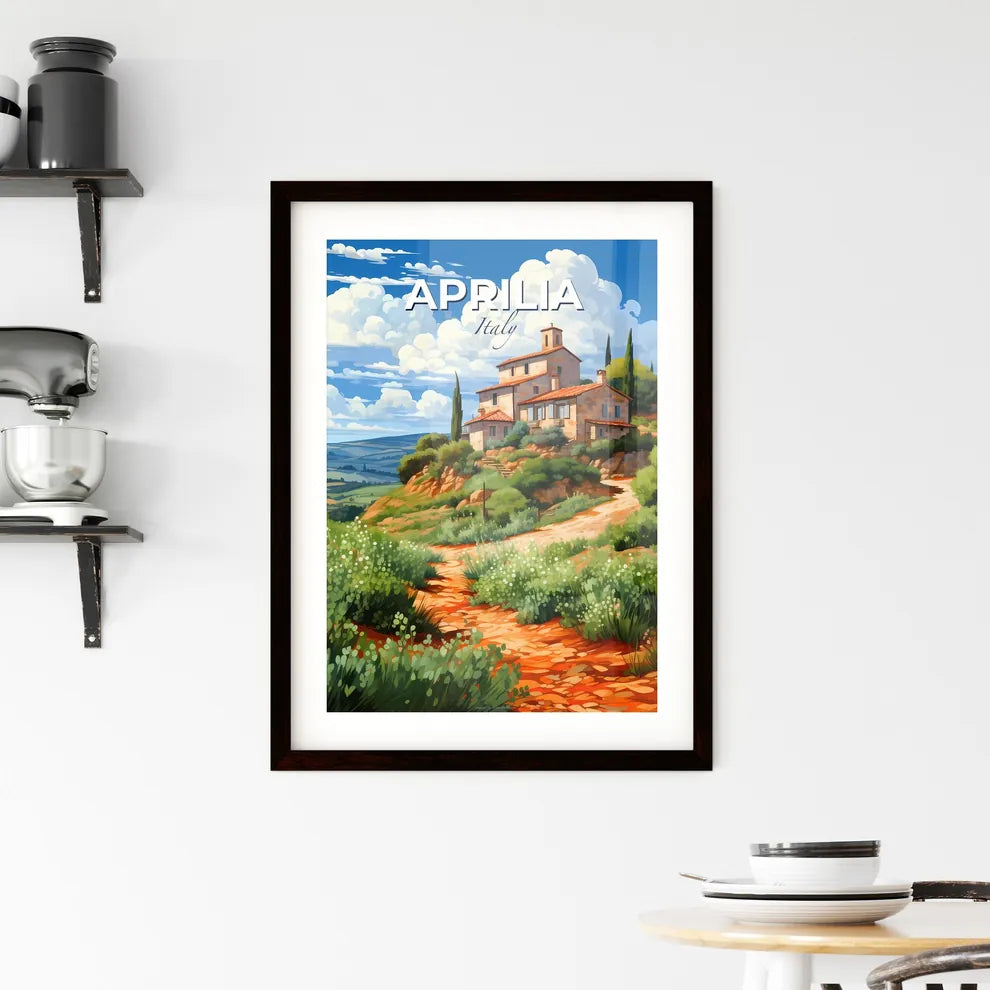 Aprilia, Italy, A Poster of a house on a hill with trees and bushes Default Title