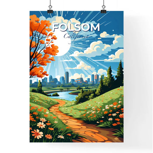 Folsom, California, A Poster of a landscape with a path and a city in the background Default Title