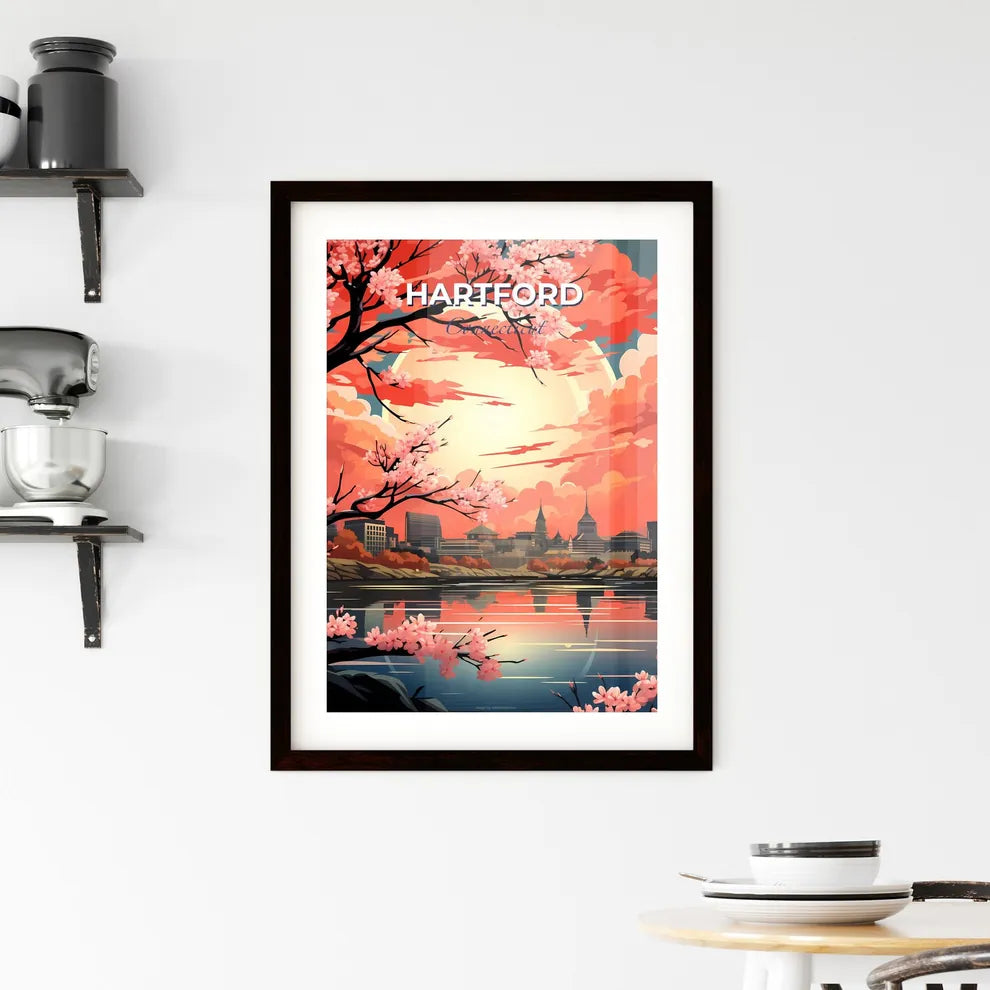 Hartford, Connecticut, A Poster of a painting of a city with a river and trees Default Title