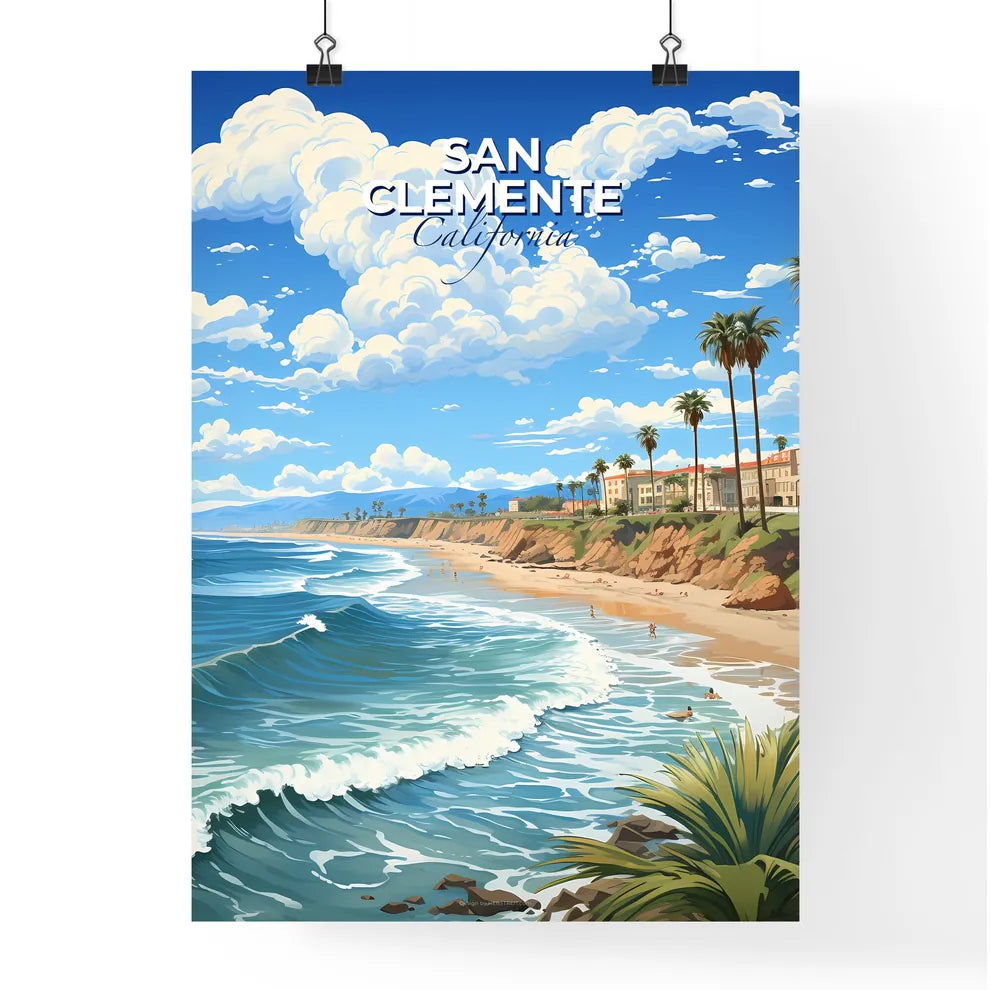 San Clemente, California, A Poster of a beach with palm trees and buildings Default Title