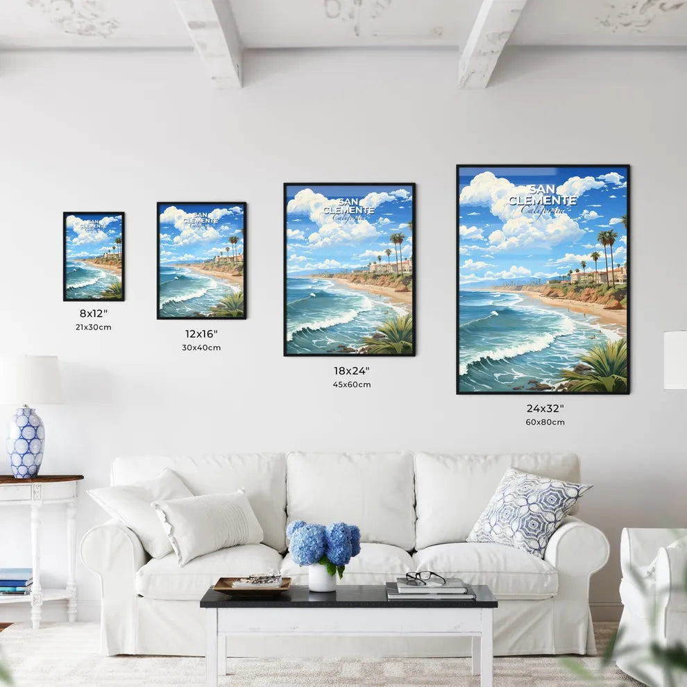 San Clemente, California, A Poster of a beach with palm trees and buildings Default Title