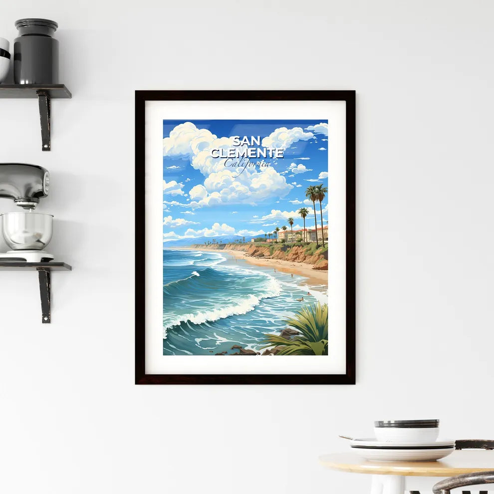 San Clemente, California, A Poster of a beach with palm trees and buildings Default Title