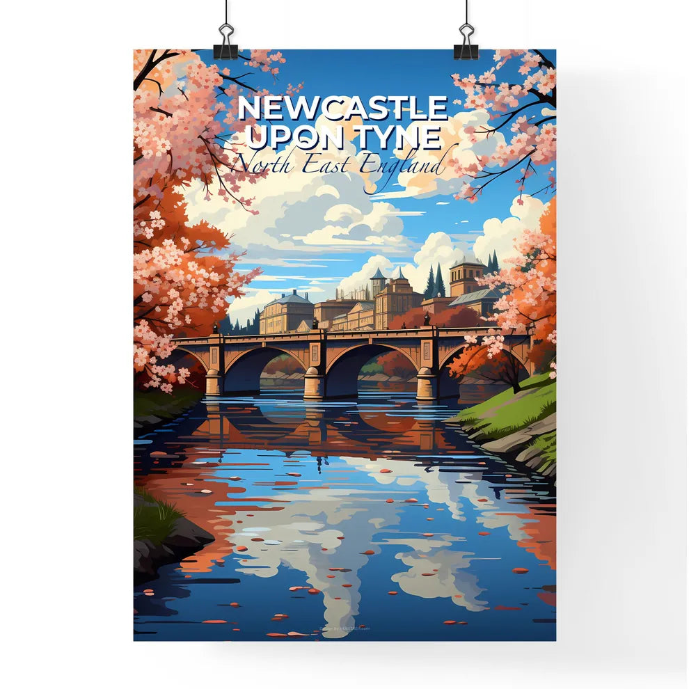 Newcastle Upon Tyne, North East England, A Poster of a bridge over a river with trees and a city in the background Default Title