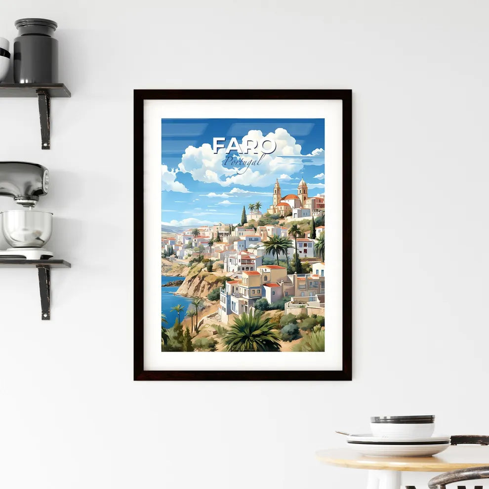 Faro, Portugal, A Poster of a town on a hill with palm trees and a body of water Default Title