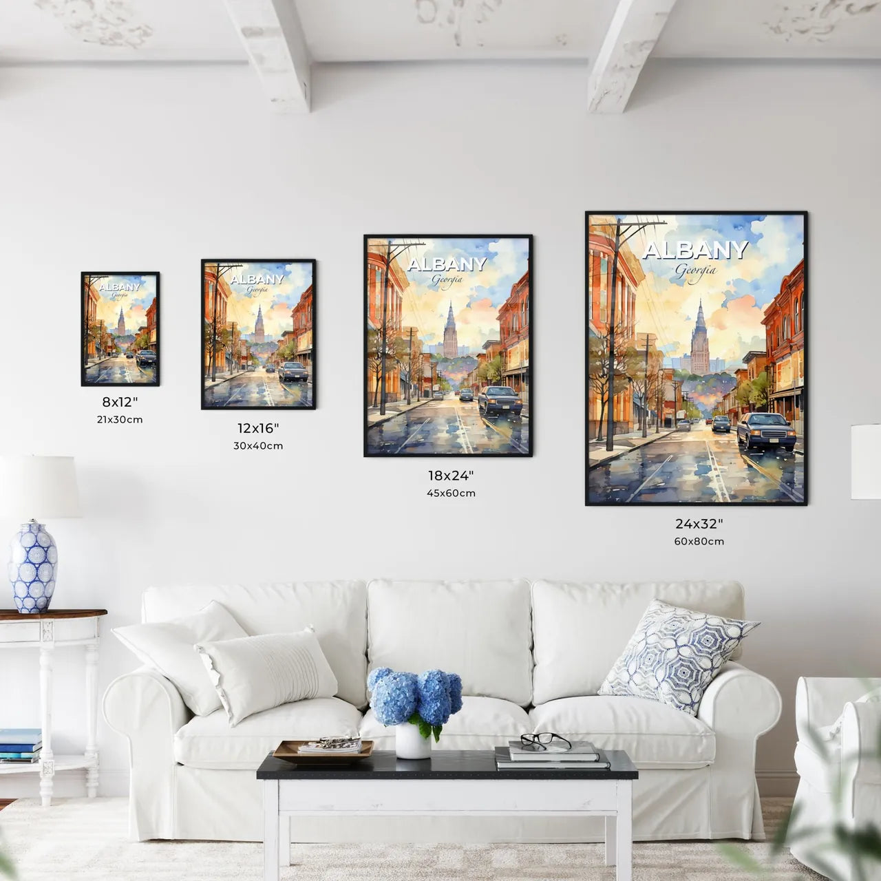 Albany, Georgia, A Poster of a watercolor of a street with cars and buildings Default Title