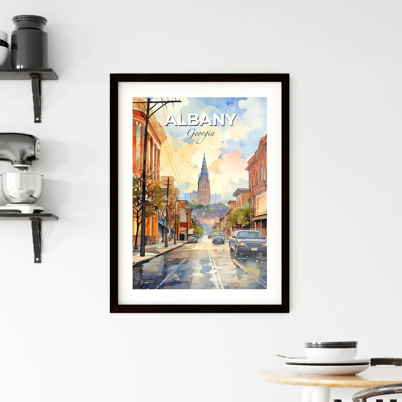 Albany, Georgia, A Poster of a watercolor of a street with cars and buildings Default Title