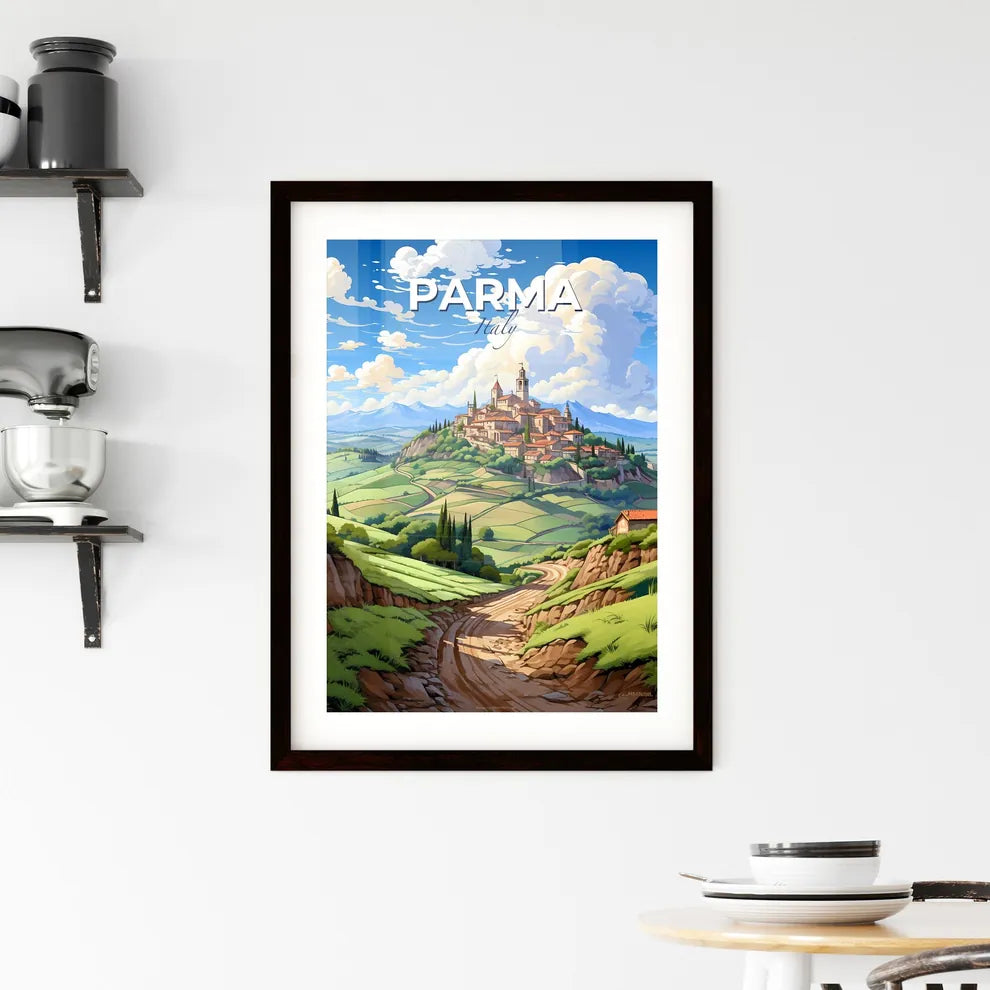 Parma, Italy, A Poster of a landscape with a road and a town on top of it Default Title