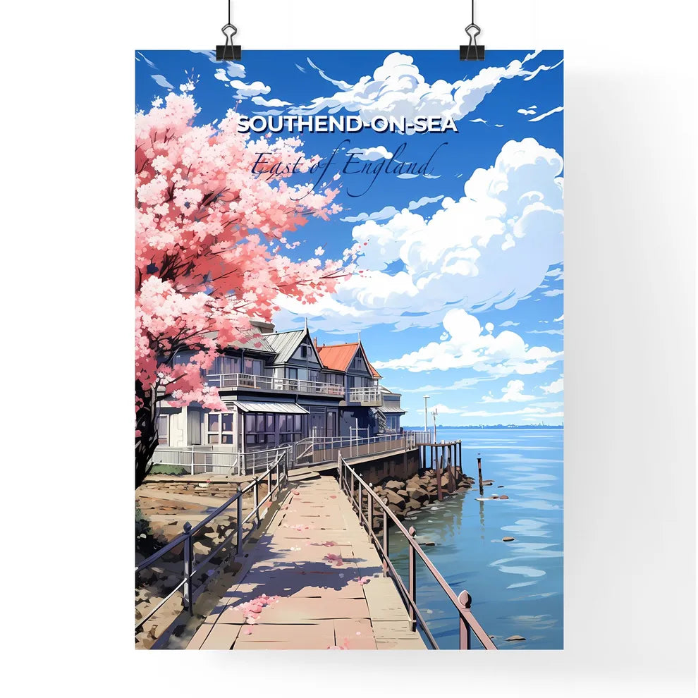 Southend-On-Sea, East of England, A Poster of a house with pink flowers on the side of a body of water Default Title