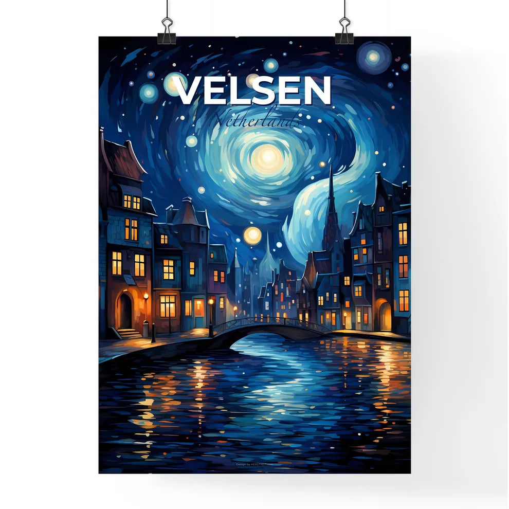 Velsen, Netherlands, A Poster of a water way with a bridge and buildings in the background Default Title