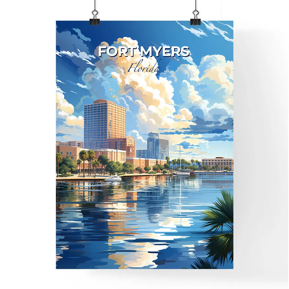 Fort Myers, Florida, A Poster of a water body with palm trees and buildings Default Title