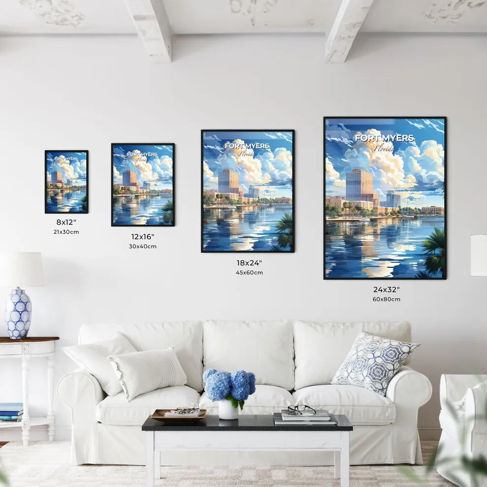 Fort Myers, Florida, A Poster of a water body with palm trees and buildings Default Title