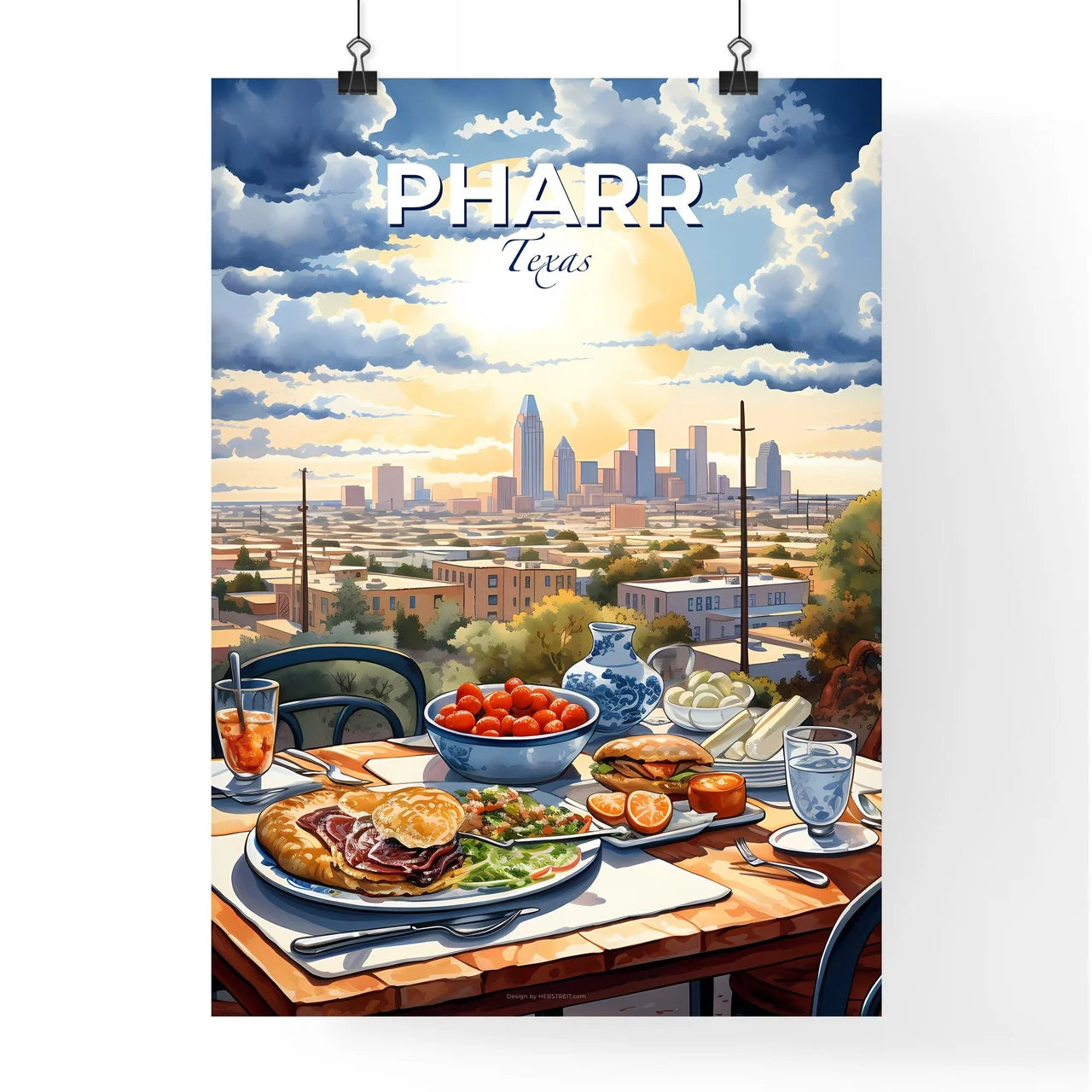 Pharr, Texas, A Poster of a table with food on it and a city in the background Default Title