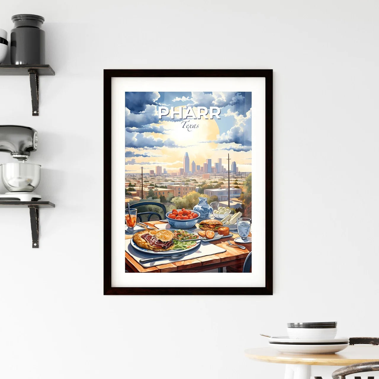 Pharr, Texas, A Poster of a table with food on it and a city in the background Default Title