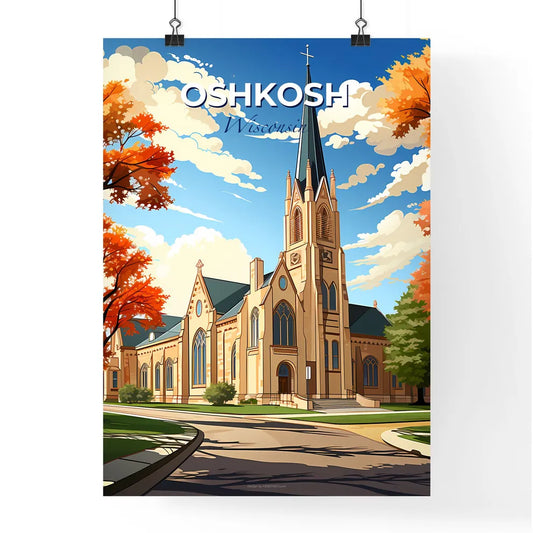 Oshkosh, Wisconsin, A Poster of a church with trees and a street sign Default Title