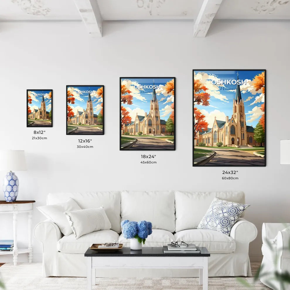 Oshkosh, Wisconsin, A Poster of a church with trees and a street sign Default Title
